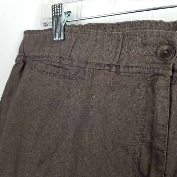 Eileen Fisher Organic Linen Wide Leg Pants Cropped Stretch Waist Brown Medium - Picture 5 of 9